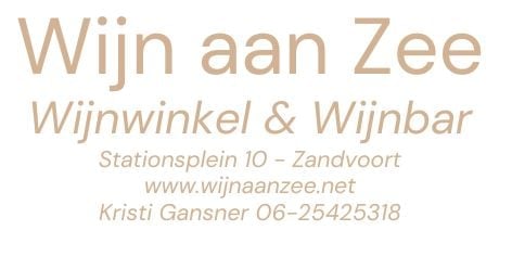 Wijn aan Zee wine shop business card with contact details in Zandvoort